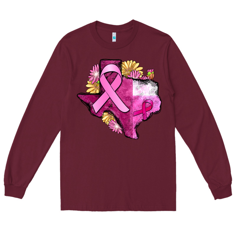 Texas Cancer Awareness Map Long Sleeve Tee by FaDigitalArtStudio | Teevron