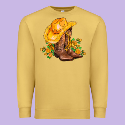 Yellow  Cowgirl And Roses Premium Sweatshirt Designed By Adodesignshop