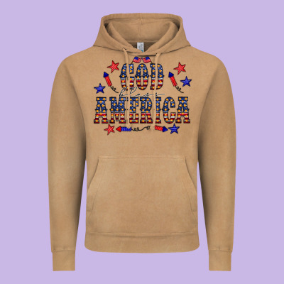4 July God Bless America Western Vintage Hoodie Designed By Cowcowdesign