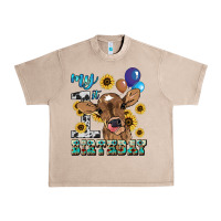 French Oak My first Birthday baby cow sunflower Urban Heavy Tee - HowdyJamesFarm