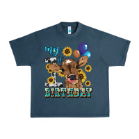 Midnight Navy My first Birthday baby cow sunflower Urban Heavy Tee - HowdyJamesFarm