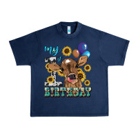 Navy My first Birthday baby cow sunflower Urban Heavy Tee - HowdyJamesFarm