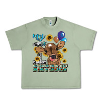 Oil Green My first Birthday baby cow sunflower Urban Heavy Tee - HowdyJamesFarm