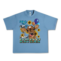 Pebble Blue My first Birthday baby cow sunflower Urban Heavy Tee - HowdyJamesFarm