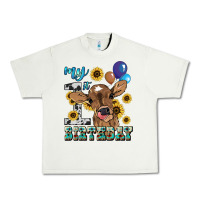 My First Birthday Baby Cow Sunflower Urban Heavy Tee | Teevron