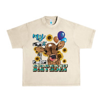 Sandshell My first Birthday baby cow sunflower Urban Heavy Tee - HowdyJamesFarm