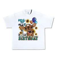 White My first Birthday baby cow sunflower Urban Heavy Tee - HowdyJamesFarm