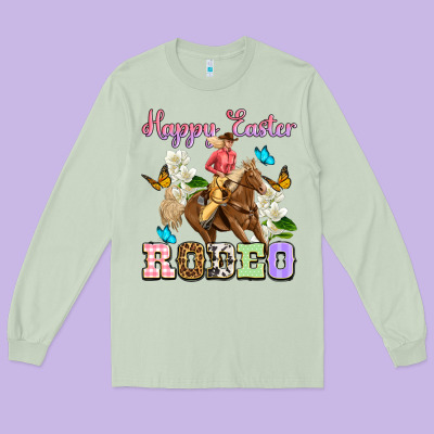 Happy Easter Rodeo Cowgirl Long Sleeve Tee Designed By Oliviacreatesart