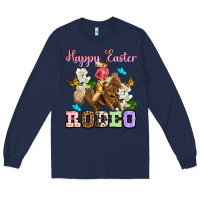 Navy Happy Easter rodeo cowgirl Long Sleeve Tee - OliviaCreatesArt