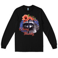 Black Classy But A Little Thrashy Racoon With Flowers Long Sleeve Tee - Jasminsmagicworld