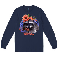 Navy Classy But A Little Thrashy Racoon With Flowers Long Sleeve Tee - Jasminsmagicworld