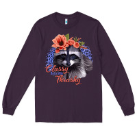 Plum Classy But A Little Thrashy Racoon With Flowers Long Sleeve Tee - Jasminsmagicworld