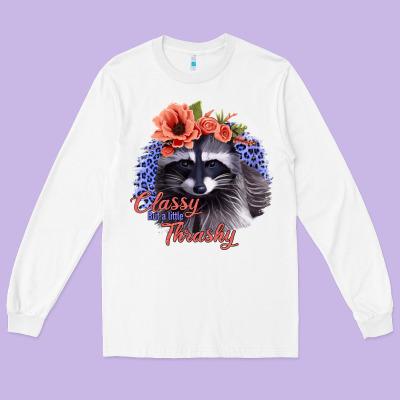 Classy But A Little Thrashy Racoon With Flowers Long Sleeve Tee Designed By Jasminsmagicworld