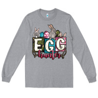 Heather Grey Easter egg hunter Long Sleeve Tee - OliviaCreatesArt