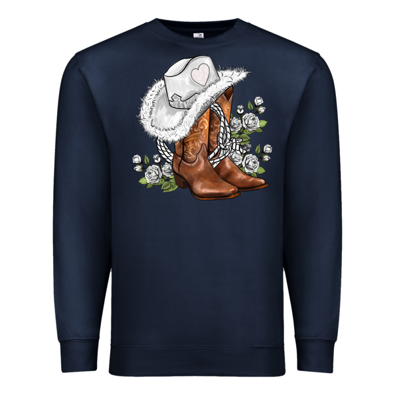 White  Cowgirl  And Roses Premium Sweatshirt by AdoDesignShop | Teevron
