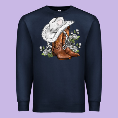 White  Cowgirl  And Roses Premium Sweatshirt Designed By Adodesignshop