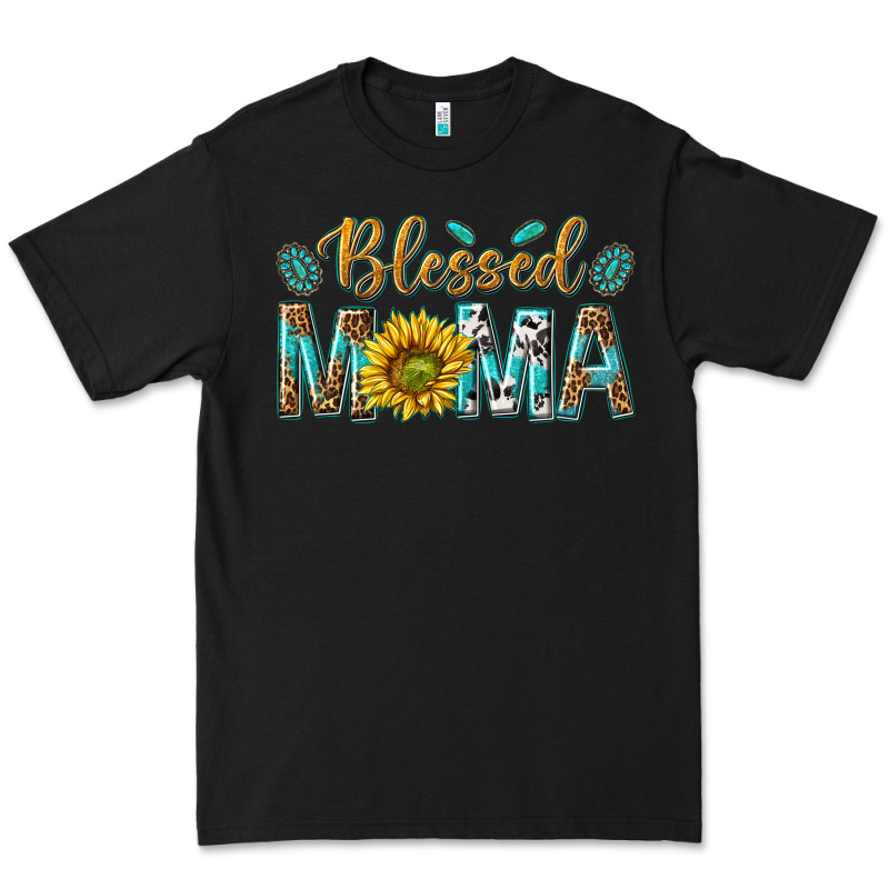 Western Blessed Mama With Leopard And Sunflower Premium Tee by texasbilliewilder | Teevron