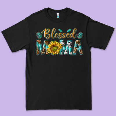 Western Blessed Mama With Leopard And Sunflower Premium Tee Designed By Texasbilliewilder