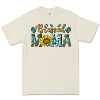Bone Western Blessed Mama with Leopard and Sunflower Premium Tee - texasbilliewilder