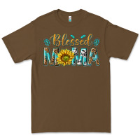 Cacao Western Blessed Mama with Leopard and Sunflower Premium Tee - texasbilliewilder