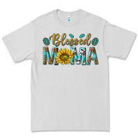 Dove Grey Western Blessed Mama with Leopard and Sunflower Premium Tee - texasbilliewilder