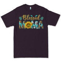 Plum Western Blessed Mama with Leopard and Sunflower Premium Tee - texasbilliewilder