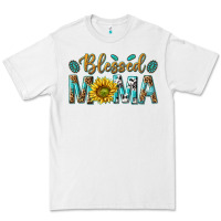 White Western Blessed Mama with Leopard and Sunflower Premium Tee - texasbilliewilder
