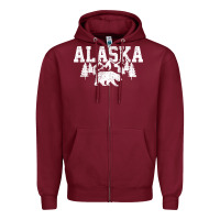 Burgundy Alaska Mountains Forest Hunting Usa Zipper Hoodie - longCreatives
