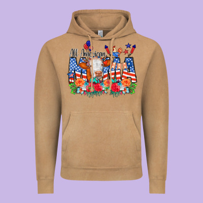 All American Mama Cow Flowers Vintage Hoodie Designed By Cowcowdesign