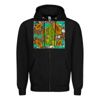Black cactus and sunflowers turquoise leopard cowhide Zipper Hoodie - Artiststas
