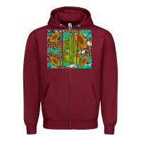 Burgundy cactus and sunflowers turquoise leopard cowhide Zipper Hoodie - Artiststas