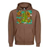 Chestnut cactus and sunflowers turquoise leopard cowhide Zipper Hoodie - Artiststas