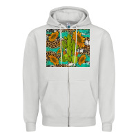 Dove Grey cactus and sunflowers turquoise leopard cowhide Zipper Hoodie - Artiststas