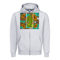 Heather Grey cactus and sunflowers turquoise leopard cowhide Zipper Hoodie - Artiststas
