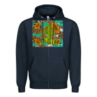 Cactus And Sunflowers Turquoise Leopard Cowhide Zipper Hoodie | Teevron