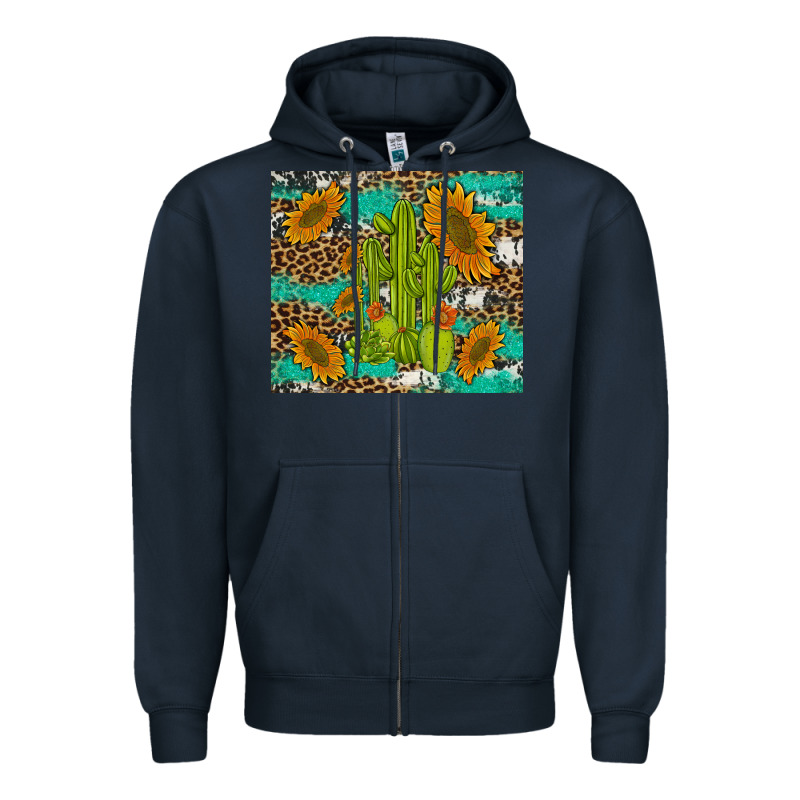Cactus And Sunflowers Turquoise Leopard Cowhide Zipper Hoodie by Artiststas | Teevron