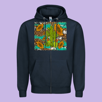 Cactus And Sunflowers Turquoise Leopard Cowhide Zipper Hoodie Designed By Artiststas