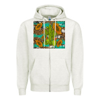 Oatmeal Heather cactus and sunflowers turquoise leopard cowhide Zipper Hoodie - Artiststas