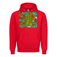 Red cactus and sunflowers turquoise leopard cowhide Zipper Hoodie - Artiststas