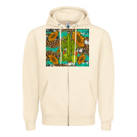 Sandshell cactus and sunflowers turquoise leopard cowhide Zipper Hoodie - Artiststas