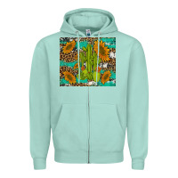 Seafoam cactus and sunflowers turquoise leopard cowhide Zipper Hoodie - Artiststas