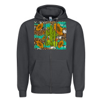 Smoke cactus and sunflowers turquoise leopard cowhide Zipper Hoodie - Artiststas