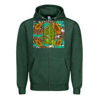 Sports Green cactus and sunflowers turquoise leopard cowhide Zipper Hoodie - Artiststas