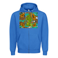 True Royal cactus and sunflowers turquoise leopard cowhide Zipper Hoodie - Artiststas