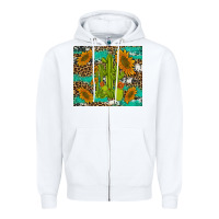 White cactus and sunflowers turquoise leopard cowhide Zipper Hoodie - Artiststas