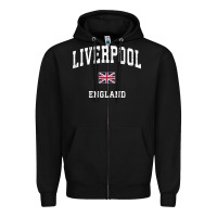 Black Liverpool England Vintage Athletic Sports Design Zipper Hoodie - longCreatives