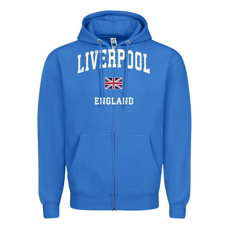 Liverpool England Vintage Athletic Sports Design Zipper Hoodie by longCreatives | Teevron