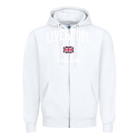 White Liverpool England Vintage Athletic Sports Design Zipper Hoodie - longCreatives