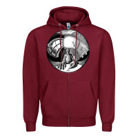 Burgundy M.C. Escher Spherical Self Portrait Zipper Hoodie - longCreatives