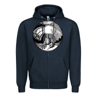 Navy M.C. Escher Spherical Self Portrait Zipper Hoodie - longCreatives
